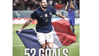 Namun mungkin Mbappe kagum pada Giroud yang menjadi pencetak gol terbanyak sepanjang masa buat Prancis. Foto: Twitter