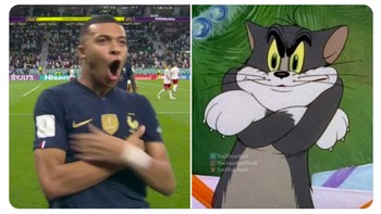 Gaya khas selebrasi Mbappe mirip gaya si kucing Tom. Foto: (Twitter)