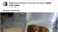 Sekte nyeleneh, orang ini memilih makan bubur ayam yang dijadikan isian sandwich roti. Cara makan bubur ayam ini bahkan sampai viral di media sosial.  Foto: Instagram/Twitter