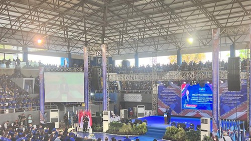 Acara pelantikan pengurus Demokrat NTT di GOR Oepoi, Kota Kupang, NTT yang dihadiri AHY Rabu (7/12/2022).