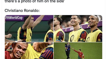 Akun ini menyebut Ronaldo baik-baik saja dan ikut senang dengan kemenangan timnya walau awalnya dicadangkan. Foto: Twitter