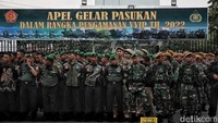 Ratusan pasukan mengikuti apel pengamanan VVIP di kawasan Stadion Maguwoharjo, Sleman, Yogyakarta, Rabu (7/12/2022).
