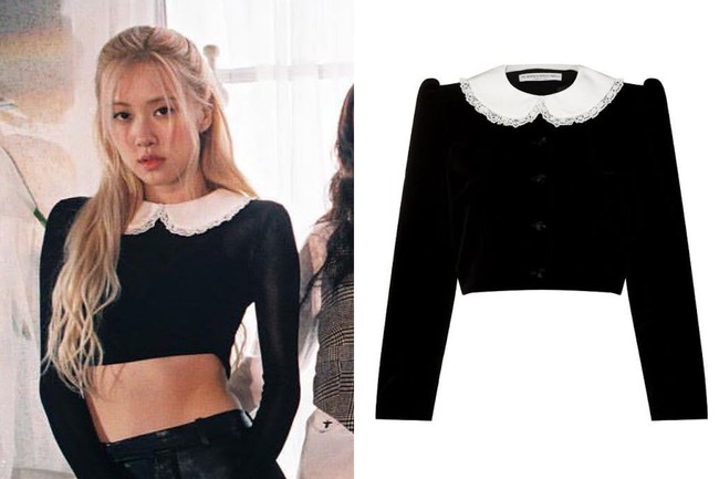 Dalam foto lain, vokalis utama BLACKPINK itu tampil edgy memakai cropped black blouse Alessandra Rich yang dipadukan dengan boot-cut pants hitam berbahan kulit. Foto: dok. TIME Magazine
