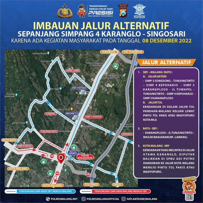 Jalur alternatif selama Aremania turun ke jalan