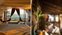 Rumah tersebut memiliki kasur tidur yang menghadap ke pantai. Sementara bagian depannya ditutup dengan gorden.