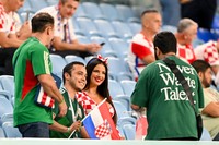 AL WAKRAH, QATAR - DECEMBER 05: Ivana Knoell does a selfie with a fan prior to the FIFA World Cup Qatar 2022 Round of 16 match between Japan and Croatia at Al Janoub Stadium on December 5, 2022 in Al Wakrah, Qatar. (Photo by Harry Langer/DeFodi Images via Getty Images)