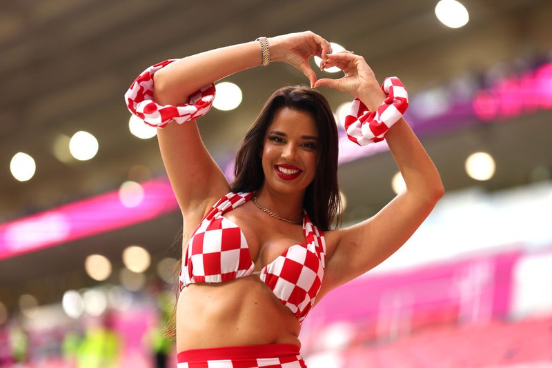 DOHA, QATAR - DECEMBER 01: Former Miss Croatia Ivana Knoll poses for a photo prior to the FIFA World Cup Qatar 2022 Group F match between Croatia and Belgium at Ahmad Bin Ali Stadium on December 01, 2022 in Doha, Qatar. (Photo by Lars Baron/Getty Images)