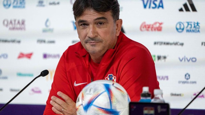 DOHA, QATAR - DECEMBER 08: Head coach Zlatko Dalic of Croatia during a press conference on match day -1 at main media center on December 8, 2022 in Doha, Qatar. (Photo by Sebastian Frej/MB Media/Getty Images)