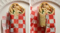Membeli sandwich wrap, seorang netizen mengaku merasa ragu dengan penjual yang disambanginya. Ketika di rumah benar saja, ia hanya menerima setengah sandwich wrap yang harusnya bisa secara utuh. Foto: Brightside