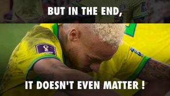 Sudah berusaha keras, sejauh ini, tapi akhirnya kalah. Meme ini cocok banget menggambarkan perasaan Neymar. Foto: (Twitter)