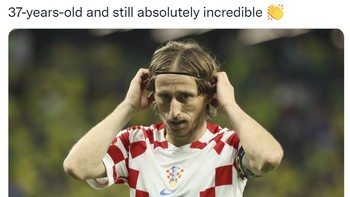 Luka Modric tua-tua keladi. Makin tua makin jadi. Sudah 37 tahun lho! Foto: (Twitter)