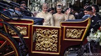 Kaesang dan Erina bersiap menaiki kereta kuda usai akad nikah di Pendopo Agung Kedaton Ambarrukmo, Sabtu (10/12/2022).