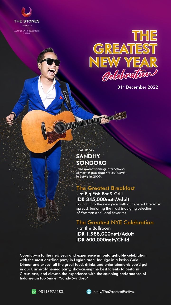 The Stones Hotel hadirkan Sandy Sandoro di Malam Pergantian tahun