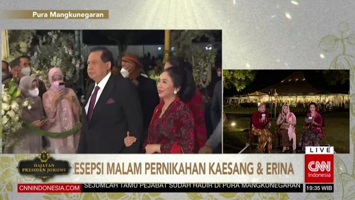 Chairul Tanjung dan istri hadiri resepsi malam nikahan Kaesang-Erina di Solo (Tangkapan layar YouTube)