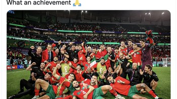 Memang sungguh luar biasa penampilan Maroko, mengalahkan Belgia, Spanyol dan kinii Portugal. Foto: Twitter