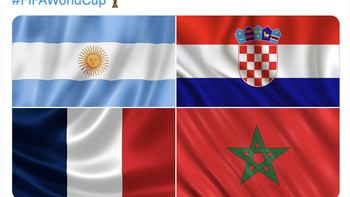 Maroko masuk semifinal Piala Dunia 2022 bareng Argentina, Kroasia dan Prancis. Foto: Twitter