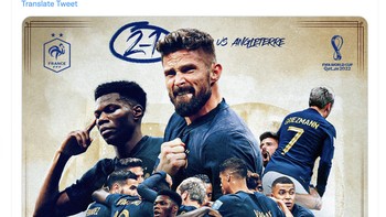 Akun Twitter timnas Prancis merayakan laju mereka ke semifinal Piala Dunia 2022. Foto: Twitter