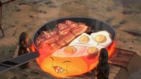 Adegan sarapan di film Howls Moving Castle berhasil membuat penontonnya lapar. Menu sarapannya ada bacon, telur mata sapi di atas penggorengan. Foto: Studio Ghibli