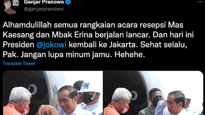 Momen Ganjar Pranowo antar Presiden Jokowi kembali ke Jakarta.