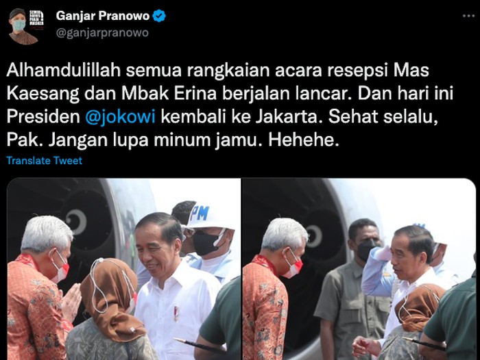 Momen Ganjar Pranowo antar Presiden Jokowi kembali ke Jakarta.