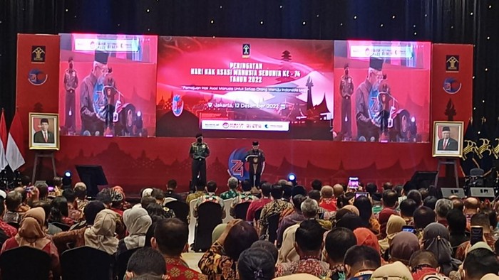 Maruf Amin sambutan di  Hari Hak Asasi Manusia Sedunia ke-74 Tahun 2022, di The Sutan Hotel, Jakarta.