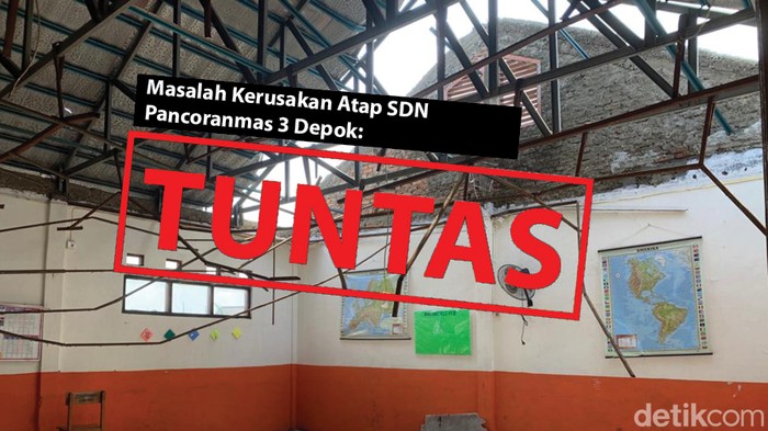 Masalah kerusakan atap SDN Pancoranmas 3 Depok: Tuntas. (Infografis: Luthfy Syahban/detikcom)