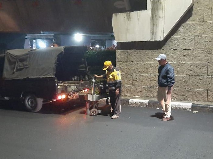 Perbaikan Jl MT Haryono-Gatsu arah Kuningan Jaksel sudah selesai. (Dok Dinas Bina Marga DKI)