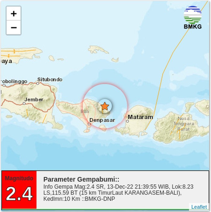41 kali gempa bumi mengguncang Karangasem, Bali, Selasa (13/12/2022).
