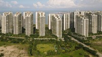 Pemandangan umum kondominium di Forest City, sebuah proyek pembangunan yang diluncurkan di bawah Inisiatif Sabuk dan Jalan China, terlihat di Gelang Patah di negara bagian Johor Malaysia pada 14 Juni 2022.