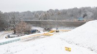 Pemandangan dari atas memperlihatkan bagian jembatan Colne Valley yang telah selesai di Hillingdon, Inggris, Senin (12/12/2022).