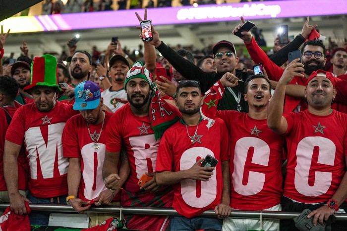 Fans of team Morocco before the FIFA World Cup Qatar 2022 quarter final match between Morocco and Portugal at Al Thumama Stadium on 10 December 2022 in Doha, Qatar.  (Photo by Ayman Aref/NurPhoto via Getty Images)