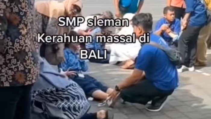 Tangkapan layar video viral siswa SMP asal Sleman mengalami kesurupan saat study tour di Bali.