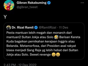 Rizal Ramli Sindir Kirab Kaesang, Gibran: Nggak Hadir tapi Mantengin TV Terus