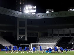 Prancis bersiap untuk semifinal Piala Dunia kedua berturut-turut. Para pemain tampak menjalani latihan sebelum laga semifinal digelar. (Mohamed Farag/Getty Images)
