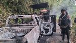Penampakan 3 Mobil Polisi Dibakar KKB di Kepulauan Yapen Papua