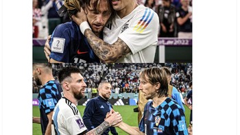 Para pemain Argentina pun salut pada seorang Modric yang hebat di lini tengah. Foto: Twitter