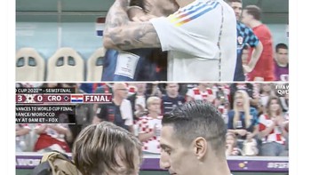 Angel Di Maria menghibur Modric usai Kroasia dikandaskan Argentina. Foto: Twitter