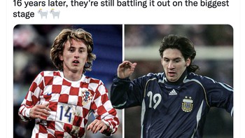 Pada tahun 2006, Modric mulai debut internasional penuh dan Lionel Messi mencetak gol internasional pertamanya. Berarti, sudah sangat lama kedua bintang ini berkiprah di level tertinggi. Foto: Twitter