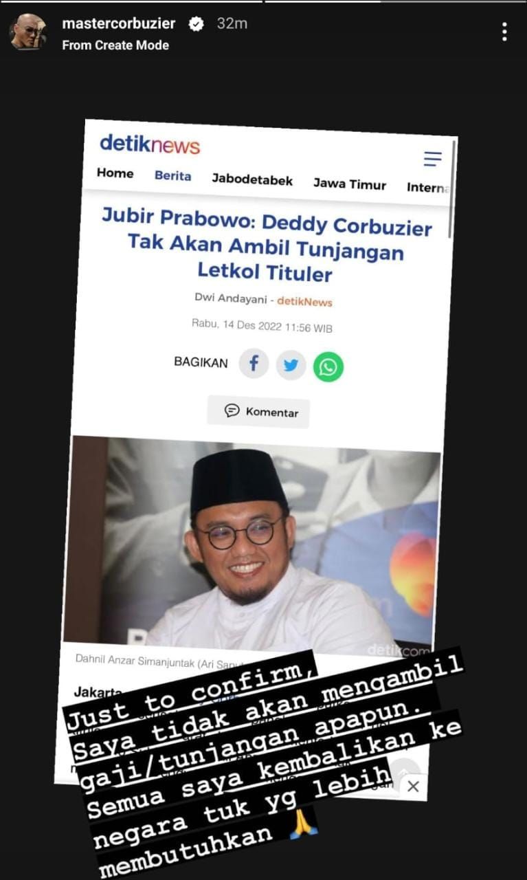 Screenshot Instagram Story Deddy Corbuzier. (dok. IG Deddy Corbuzier).