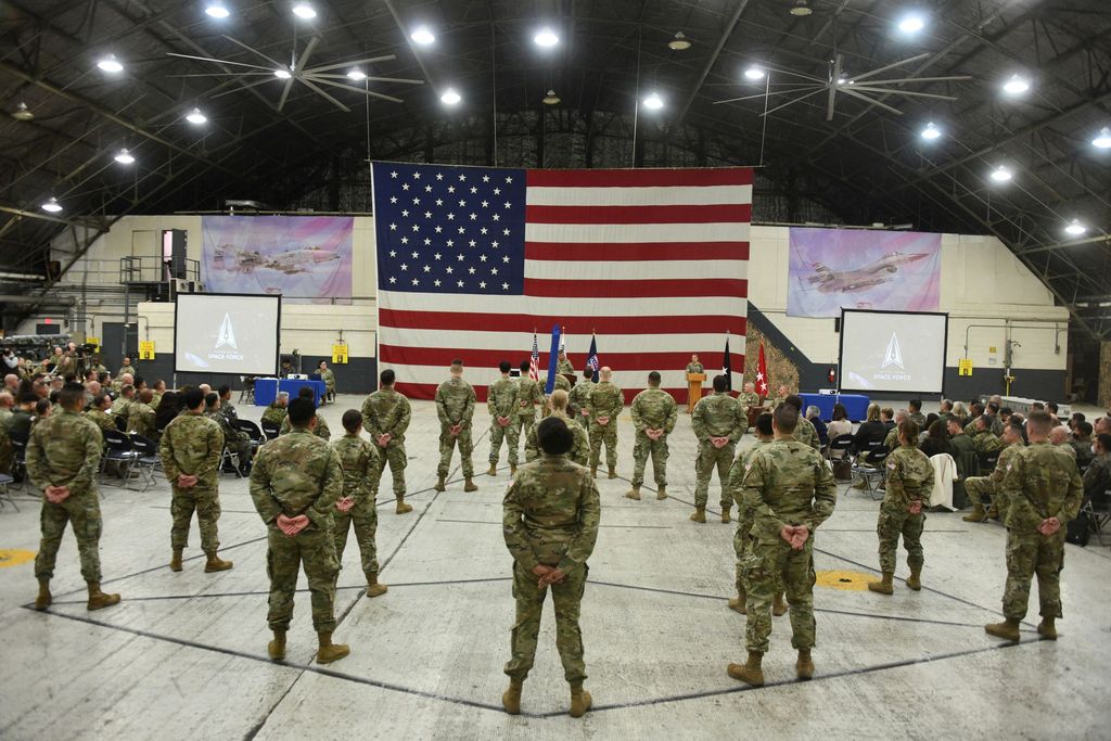 Soldiers attend the activation ceremony for a space-monitoring organisation - United States Space Forces Korea, set up aiming to keep an eye on North Korea's nuclear and missile activities, on December 14, 2022 in Pyeongtaek, South Korea. Song Kyung-Seok/Pool via REUTERS