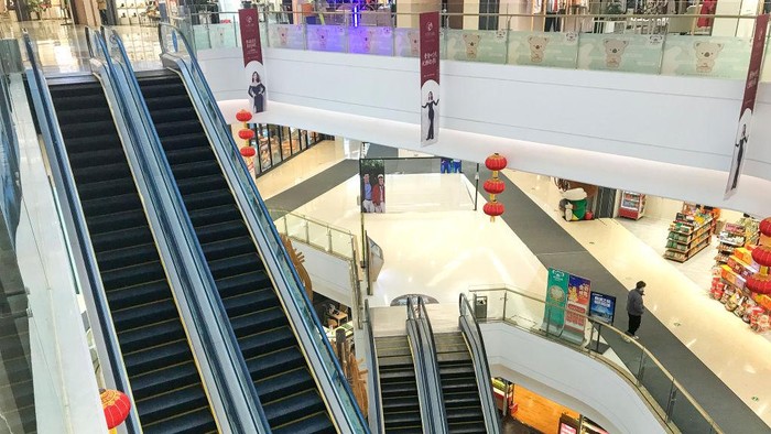 1245625104 CHANGCHUN, CHINA - DECEMBER 15, 2022 - An interactive play area specially built for the Qatar World Cup stands empty in Changchun, Jilin province, China, Dec 15, 2022. The epidemic is small in a mall empty, in addition to the normal work of the shop assistants, it is difficult to see the shadow of citizens shopping. (Photo credit should read CFOTO/Future Publishing via Getty Images)