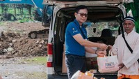 Ganang Rindarko, General Manager QNET Indonesia saat penyerahan langsung bantuan kepada korban gempa Cianjur di awal Desember 2022.