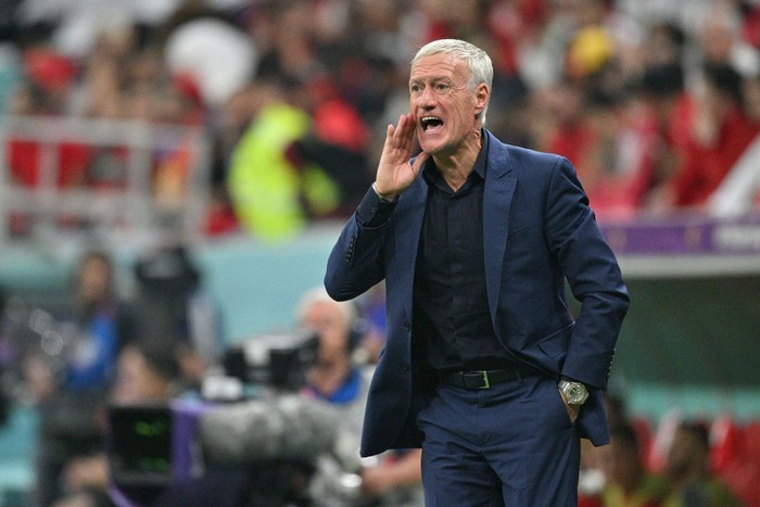 AL KHOR, QATAR - DECEMBER 14: Coach Didier Deschamps of France reacts during the FIFA World Cup Qatar 2022 semi final match between France and Morocco at Al Bayt Stadium on December 14, 2022 in Al Khor, Qatar. (Photo by Lionel Hahn/Getty Images)
