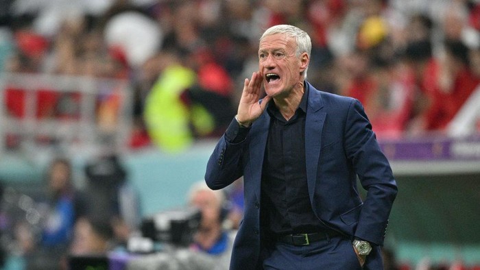 AL KHOR, QATAR - DECEMBER 14: Coach Didier Deschamps of France reacts during the FIFA World Cup Qatar 2022 semi final match between France and Morocco at Al Bayt Stadium on December 14, 2022 in Al Khor, Qatar. (Photo by Lionel Hahn/Getty Images)