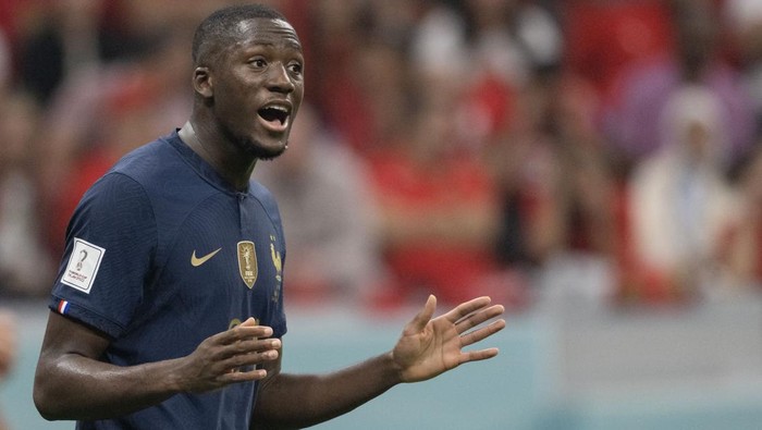 AL KHOR, QATAR - DECEMBER 14: Ibrahima Konate of France gestures during the FIFA World Cup Qatar 2022 semi final match between France and Morocco at Al Bayt Stadium on December 14, 2022 in Al Khor, Qatar. (Photo by Sebastian Frej/MB Media/Getty Images)
