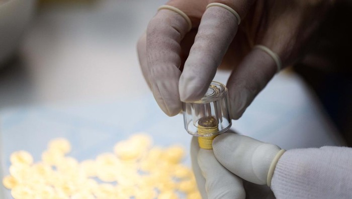 Melihat Pencetakan Koin Emas Austrian Mint A stack of quarter-ounce gold coins is seen in the factory of the Austrian Mint in Vienna, Austria, December 13, 2022. REUTERS/Lisa Leutner