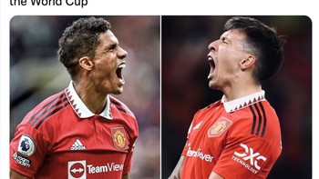 Antara Varane atau Martinez akan menjadi pemain MU yang meraih Piala Dunia 2022. Foto: Twitter