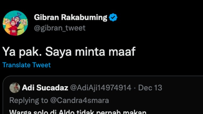 Gibran komentari sindiran netizen.