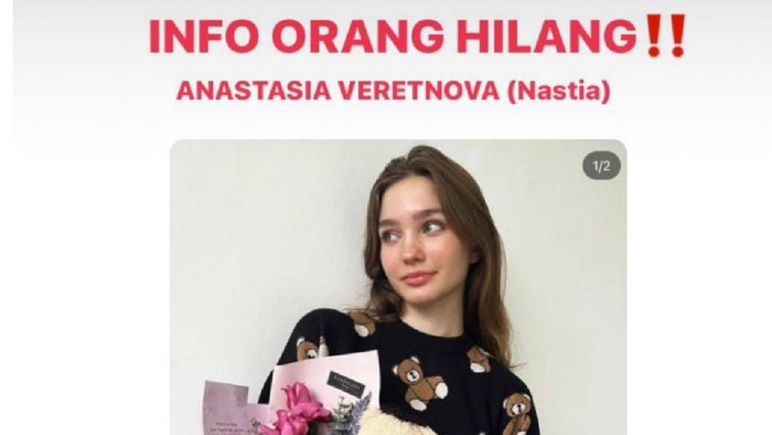 Poster pencarian gadis asal Rusia Anastasia Veretnova di Bandung