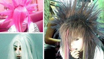 Shamate tampil dengan rambut berwarna ngejreng, rambut jigrak dan mengembang. Foto: via Buzz Feed